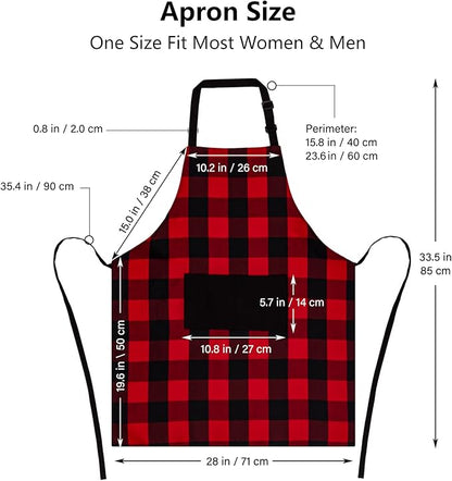 Jubatus 1 Pack Buffalo Check Apron with 2 Pockets Adjustable Bib Chef Kitchen Aprons for Men and Women, Red & Black