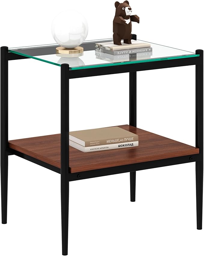 Set of 2 Glass End Table, 2-Layer Glass Living Room Table, Modern Tea Table Side Tables for Home Office Furniture
