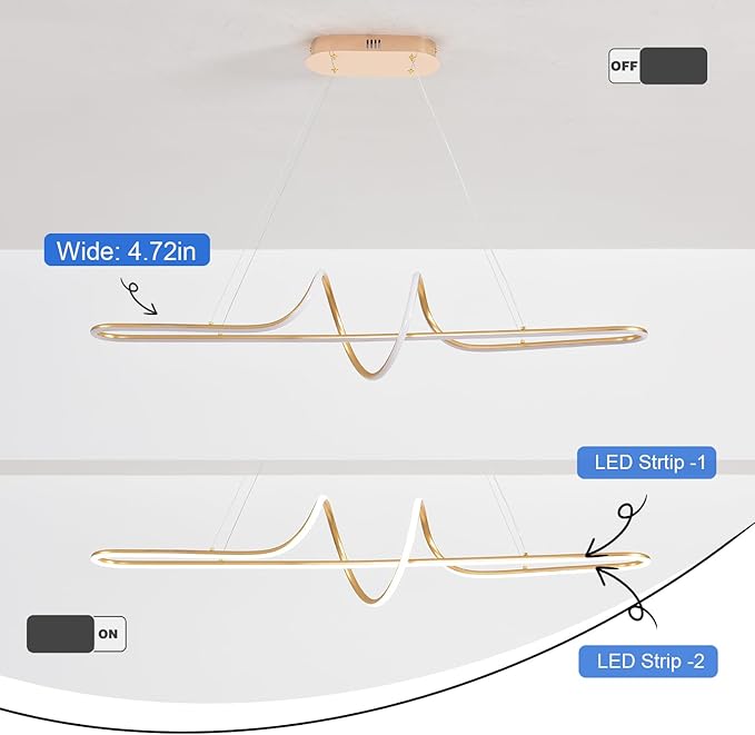 Gold Led Chandelier Light Fixtgure Dimmable Modern Chandelier with Remote 3000K-6500K Color Changing L43.30 Luxury Pendant Light for Kitchen Island Over Table Height Adjustable