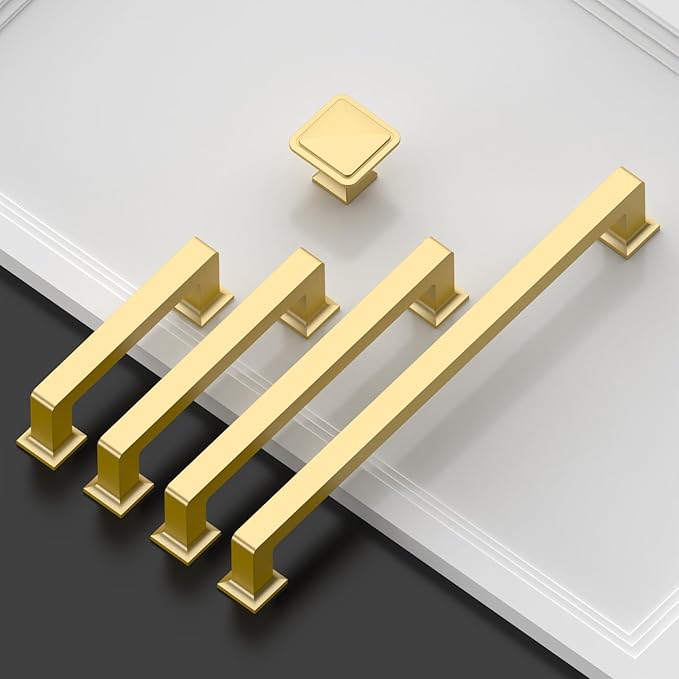 Amerdeco 10 Pack Brushed Gold Cabinet Pulls 3.75 Inch(96MM) Hole Centers Kitchen Cabinet Handles Cabinet Hardware Kitchen Handles for Cabinets Cupboard Handles Drawer Pulls ZH0019