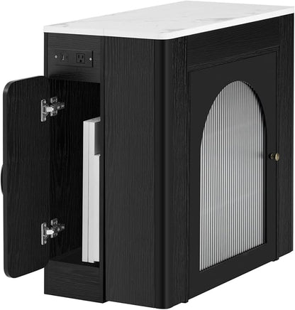 Extendable Dining Table with 3 Removable Middle Leaves, Mobile Rolling Island Table with Power Outlet, Saving-space Cabinet with Storage for Dining Room and Living Room (BLACK AND MARBLE WHITE)