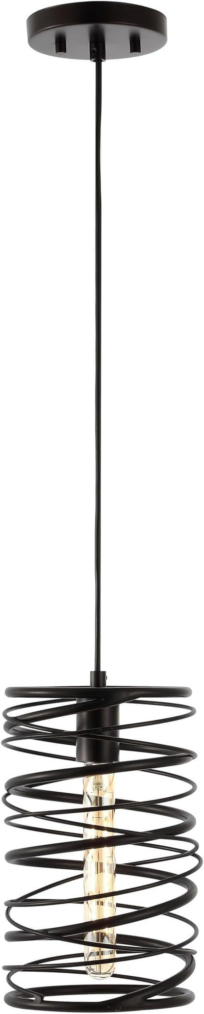 JONATHAN Y 7.25" Oil Rubbed Bronze Modern Iron Spiral LED Pendant Light for Kitchen Island, Glam Hanging Ceiling Fixture for Bedroom Dining Room, Metal Painting Shade, LED Bulb Included (JYL7910B)