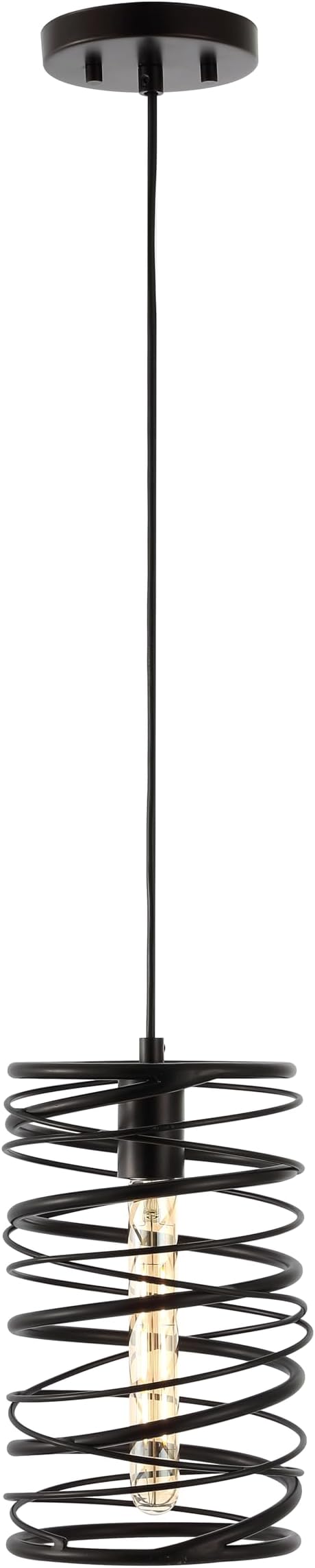 JONATHAN Y 7.25" Oil Rubbed Bronze Modern Iron Spiral LED Pendant Light for Kitchen Island, Glam Hanging Ceiling Fixture for Bedroom Dining Room, Metal Painting Shade, LED Bulb Included (JYL7910B)