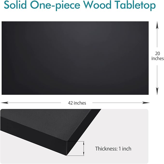 Kaboon 42x20 inches Tabletop, Solid One-Piece Desktop for Sit Stand Desk, Double Desks, L Desk DIY,Wood Countertop Home or Commercial Use,1 inch Thick, Black, 20" D x 42" W