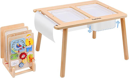 Joylike Sensory Table for Toddlers 1-3 with 2 Large Storage Bins, 4 Montessori Activity Boards and Paper Roll, Educational & Multi-Functional Gift for Kids Draw and Play