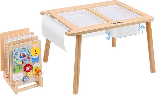 Joylike Sensory Table for Toddlers 1-3 with 2 Large Storage Bins, 4 Montessori Activity Boards and Paper Roll, Educational & Multi-Functional Gift for Kids Draw and Play