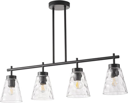 4-Light Kitchen Island Lighting, Modern 30.9 inch Black Island Chandelier with Glass Shade, Industrial Linear Pendant Lighting Over Table, Pendant Light Fixture for Dining Room