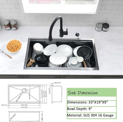 30 Inch Black Undermount Kitchen Sink Workstation-Wesliv 30x19 Undermount Kitchen Sink 16 Gauge Ledge Workstation Sink Single Bowl Deep Kitchen Sink with Cutting Board