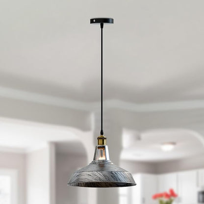 1m Vintage Barn Pendant Lighting with Adjustable Cord Industrial Pendant Light Metal Hanging Lamps for Living Room, Kitchen, Dining Room, Bedroom (Brushed Silver)