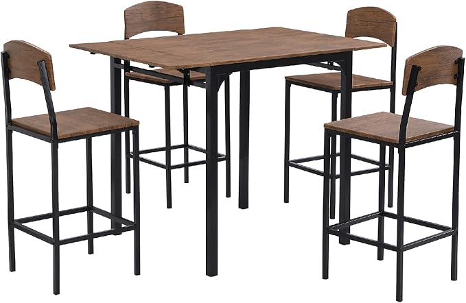 Wycian Seat Chair, Brown Island Table for Kitchen 5PCS Metal Living Room Bedroom Dining Rooms Garden