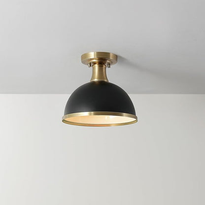 Globe Electric 60461 1-Light Semi-Flush Mount Light, Matte Black, Matte Brass Accents, Modern Ceiling Light Fixture for Hallway, Dining Room, Bedroom, or Living Room, Dimmer Switch Compatible