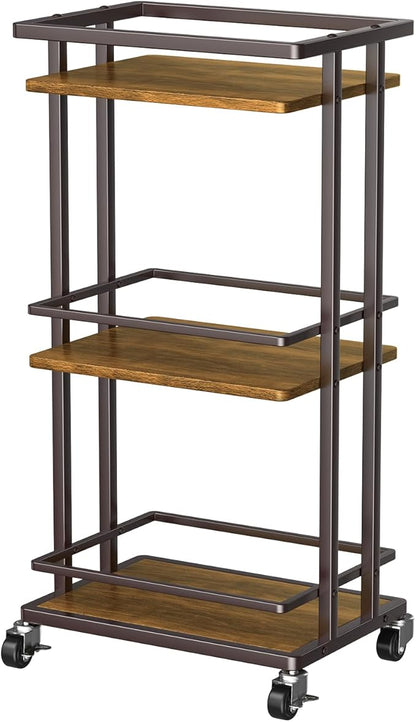 OKZEST 3 Tier Bar Cart for Home, Rolling Mini Liquor Bar for Wine Beverage Dinner Party, Utility Kitchen Storage Island Serving Cart on Wheels, Coffee Bar Cabinet for Kitchen Dining Living Room, Brown