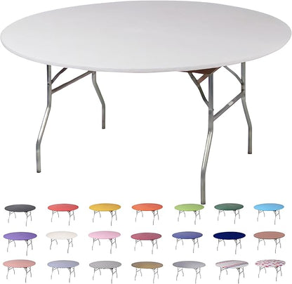 Kwik-Covers 10 Pack of Round Plastic Table Covers - 60" or 72" Round - Indoor or Outdoor Fitted Covers (Tables NOT Included) (White, 60" Round)
