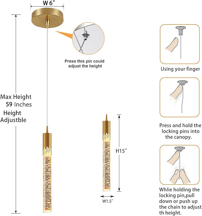 Flashing God Pendant Lighting for Kitchen Island Gold Mini Chandeliers Ceiling Pendant Light Over Island Sink LED Ceiling Hanging Light for Dinning Room Bedroom (1-Pack