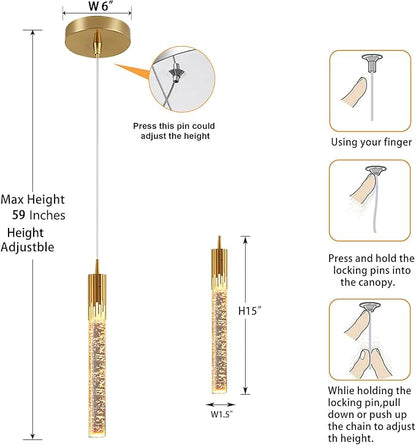 Flashing God Pendant Lighting for Kitchen Island Gold Mini Chandeliers Ceiling Pendant Light Over Island Sink LED Ceiling Hanging Light for Dinning Room Bedroom (1-Pack
