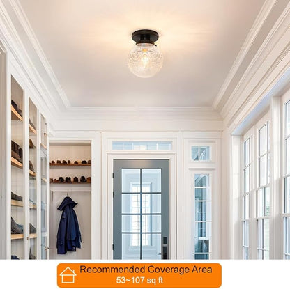 Daunton Semi Flush Mount Ceiling Light Fixtures, Vintage Globe Glass Ceiling Light Fixture, Antique Small Black Hallway Light Fixtures for Bedroom, Closet, Entryway, Bathroom, Kitchen