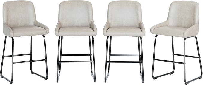 IDEALHOUSE Counter Height Bar Stools Set of 4, PU Leather Barstools with Back and Footrest, Modern Industrial Metal Frame Armless Bar Chairs for Kitchen Island, Counter, Grey