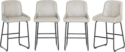 IDEALHOUSE Counter Height Bar Stools Set of 4, PU Leather Barstools with Back and Footrest, Modern Industrial Metal Frame Armless Bar Chairs for Kitchen Island, Counter, Grey