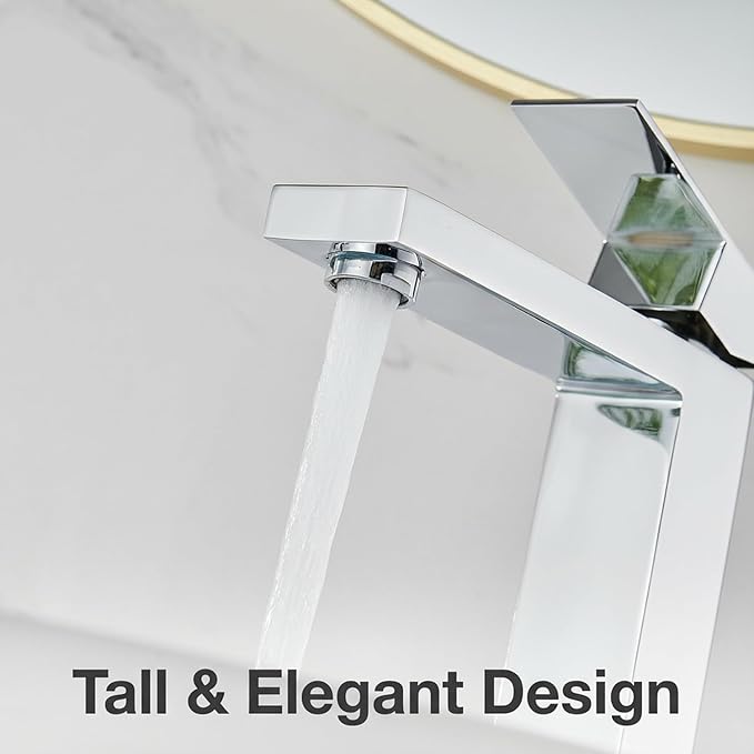 AVSIILE Chrome Vessel Sink Faucet, 1 Hole Single Handle Tall Bathroom Vanity Faucets, Modern Utility Rv Laundry Bath Restroom Mixer Tap with Metal Pop Up Drain and 2 Water Supply Lines