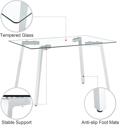 Rectangular Glass Dining Table 51 Inch Modern Rectangular Kitchen Table with Metal Legs Durable Stylish Dinner Table for Dining Room Kitchen