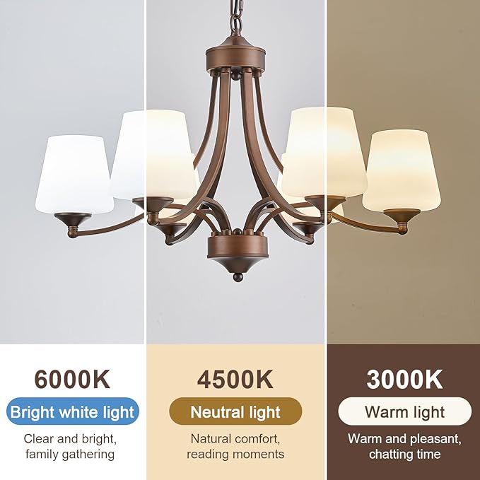 6-Light Farmhouse Chandelier Oil Rubbed Bronze Pendant Light Fixture with Frosted Glass, Rustic Ceiling Lighting Modern Hanging Lamp for Dining Room Living Room Bedroom, 47.2" Height Adjustable