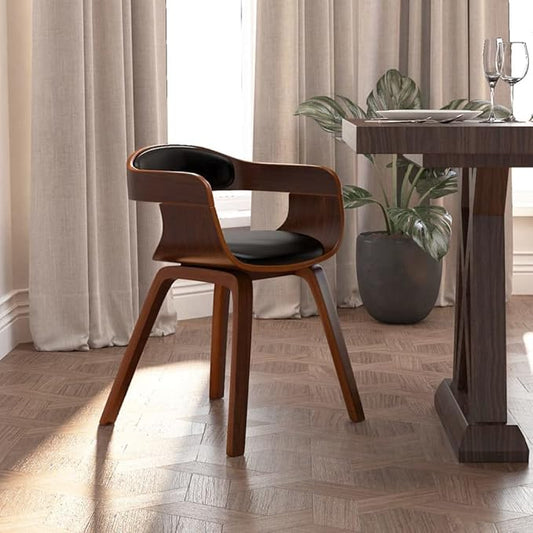 Black Bentwood Dining Chairs with Faux Leather Upholstery - Modern Farmhouse Kitchen and Dining Room Furniture, Sturdy Comfortable Chairs for Home Restaurant Bistro