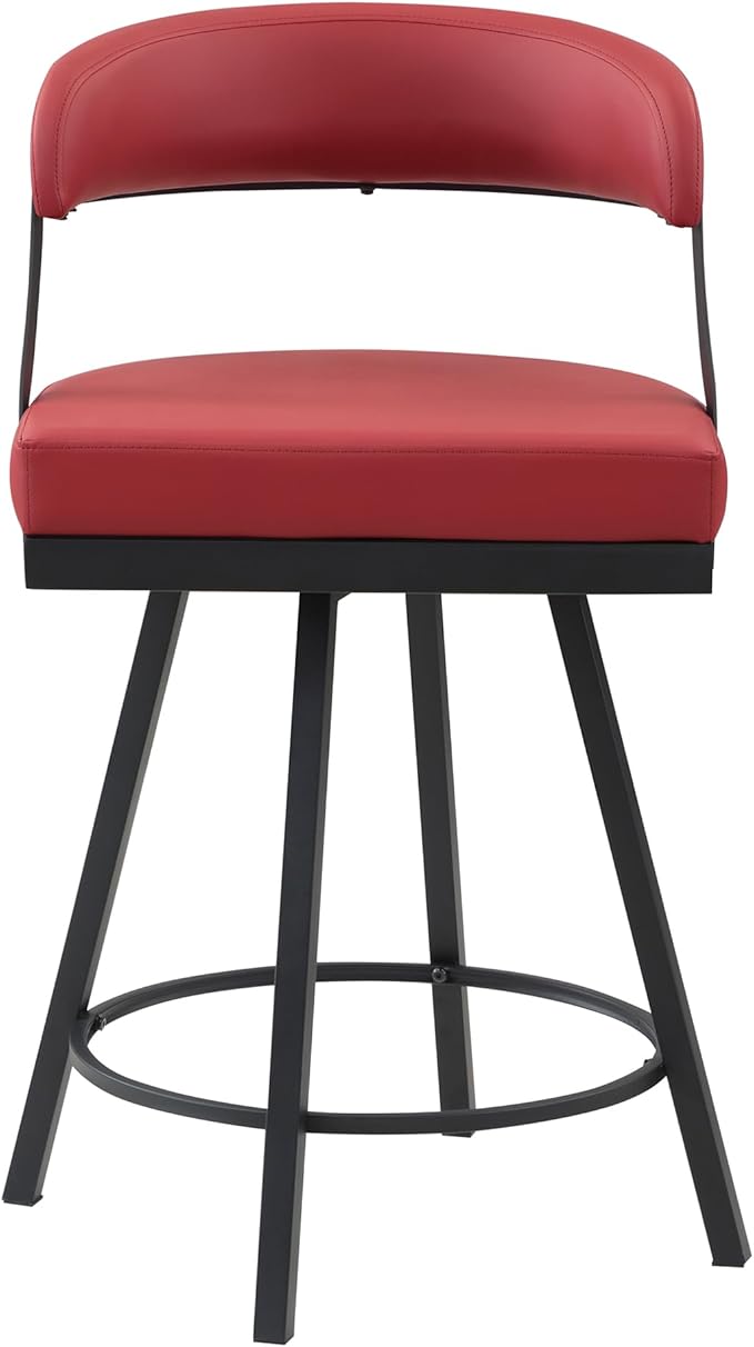 Lexicon Swivel Counter Height Stools Set of 2 - Counter Height Stools for Kitchen Island, Padded Seat, Open Back, Sturdy Black Metal Frame Finish and Red Faux Leather Cushion Seat, Red