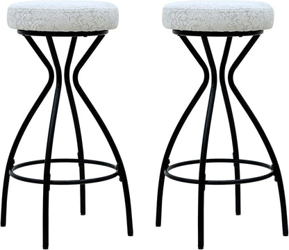 Modern Backless Bar Stools Set of 2 Round Upholstered Counter Stools for Kitchen Island Velvet Dining Chairs,for Living Room