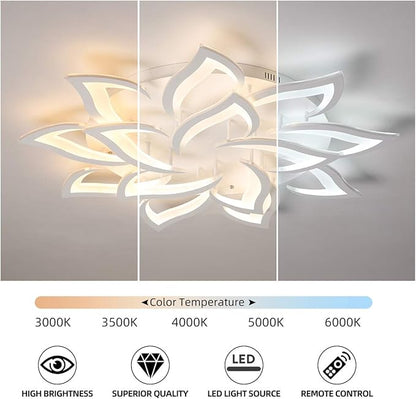 Garwam LED Dimmable Flower Shape Ceiling Light 14-Head Modern Petal Flush Mount Ceiling Lamp with Remote Control White Metal Acrylic Ceiling Chandelier Lighting for Living Room Bedroom Dining Room