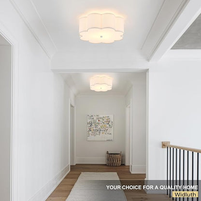 Modern Drum Semi Flush Mount Ceiling Light 3-Lights Modern 17.71" White Drum Ceiling Lighting Fixture Vintage Modern Linen Ceiling Lamp for Kitchen, Basement, Bedroom, Laundry Room