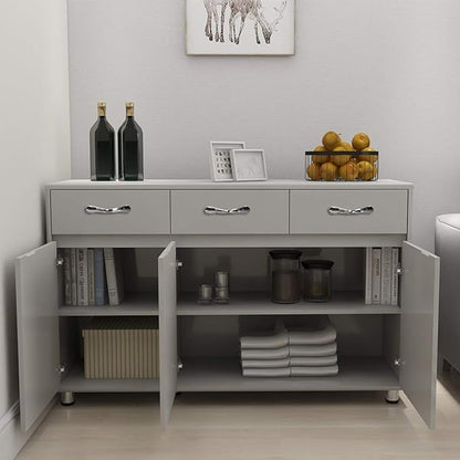 RASOO Buffet Kitchen Cabinet Storage Sideboard Cabinet Cupboard Sideboard Buffet Kitchen Room (Grey-3 Doors and 3 Drawers)