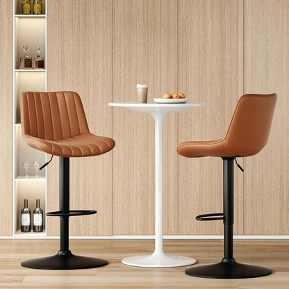 Bar Stools Set of 2, Swivel Adjustable Barstools, with Back Support, PU Leather Counter Height Bar Chairs for Kitchen Island Rustic Barstool, Brown (Brown + PU Leather + Foam)