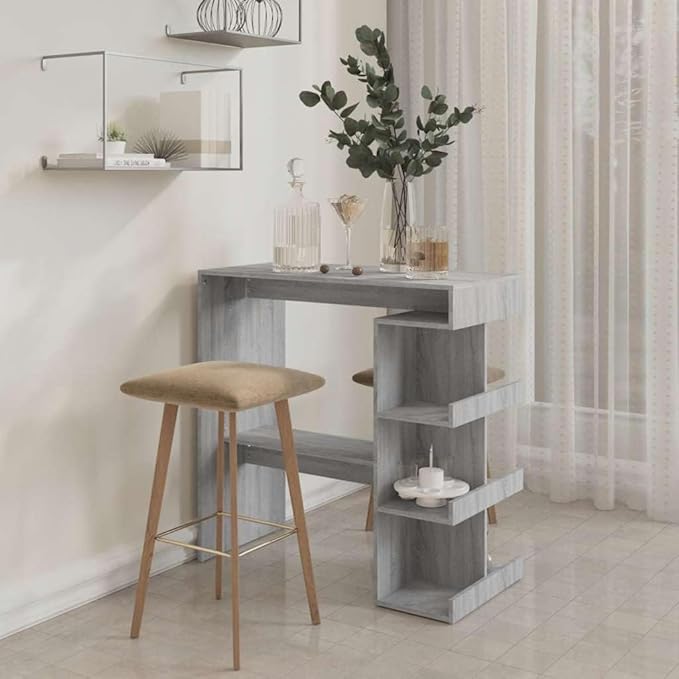 Wall Mounted Bar Table with 3 Storage Racks, Modern Engineered Wood High Pub Table for Small Kitchen Apartment, Grey Sonoma, 39.4 x 19.7 x 40.0 Inches