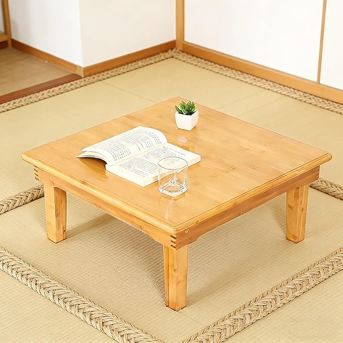 SH-tables Folding Japanese-Style Square Bamboo Table, Computer Desk, Low Multi-Function Small Dining Table, Various Sizes (80x80x47cm)