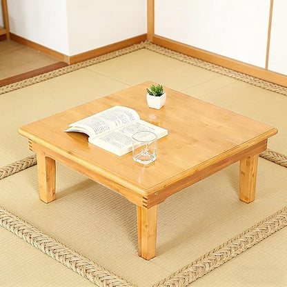 SH-tables Folding Japanese-Style Square Bamboo Table, Computer Desk, Low Multi-Function Small Dining Table, Various Sizes (80x80x47cm)