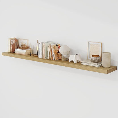 Acovy 72 Inch Floating Shelves, 9.3" Deep Floating Shelf Wall Mounted, 72" Wall Shelves, Rustic Deep Bookshelf, Large Display Shelves & Storage Shelves for Bedroom, Living Room, Oak, Set of 1