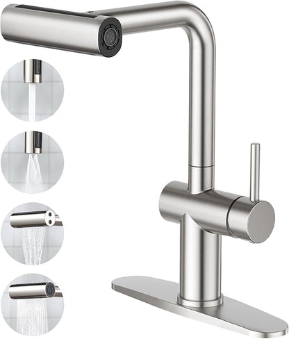 CREA Bar Sink Faucet,Chrome Bathroom Facuets 1 3 Holes, Single Handle Bathroom Faucets with Deck Plate,360°Swivel Stainless Steel Small Kitchen Faucet for Mini Pre Sink RV Vanity Faucet