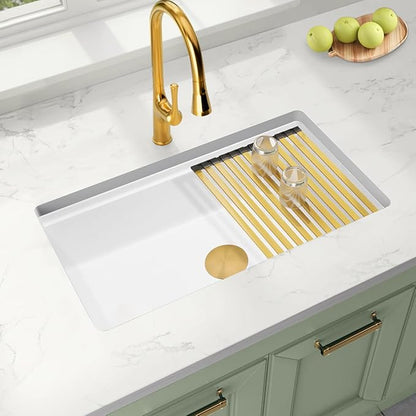 White Undermount Kitchen Sink 32 X 18 inch,Granite Composite Kitchen Sink Undermount/Drop In,Large Single Bowl Workstation Kitchen Sinks (White, 32" X 18")