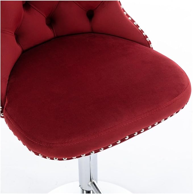 Swivel Velvet Barstools Adjusatble Seat Height from 25-33 Inch, Modern Upholstered Chrome Base Bar Stools with Backs Comfortable Tufted for Home Pub and Kitchen Island（Burgundy,Set of 2）