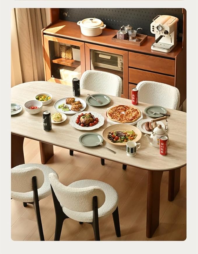 GVAwood Poplar, Birch Solid Wood Rock French Retro Dining Table 55.3x31.7x30.0 inch / 140.4x80.4x76.2 cm/Natural Wood Color/Poplar Travertine Slab Dining Table + Chairs 4 pcs