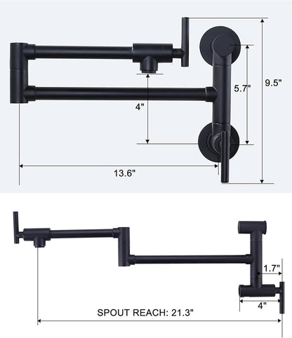 WOWOW Pot Filler Faucet Black: Single Hole Wall Mount Stove Faucet, Brass Pot Filler Two Attachment with Double Joint Swing Arms