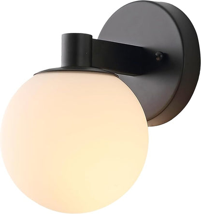 JONATHAN Y 5.75" Black/White 1-Light Modern Globe LED Vanity Wall Sconce Light, White Frosted Glass Shade, Mid-Century Art Deco Wall Lamp for Bathroom, Kitchen, Hallway (JYL3540B)