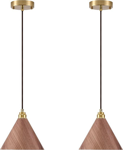 2 Pack Pendant Lights Kitchen Island, 8.3” Modern Pendant Light, Adjustable Height Wood Hanging Light, Kitchen Island Light fixtures for Dining Room, Bedroom, Hallway, Bar (Walnut)