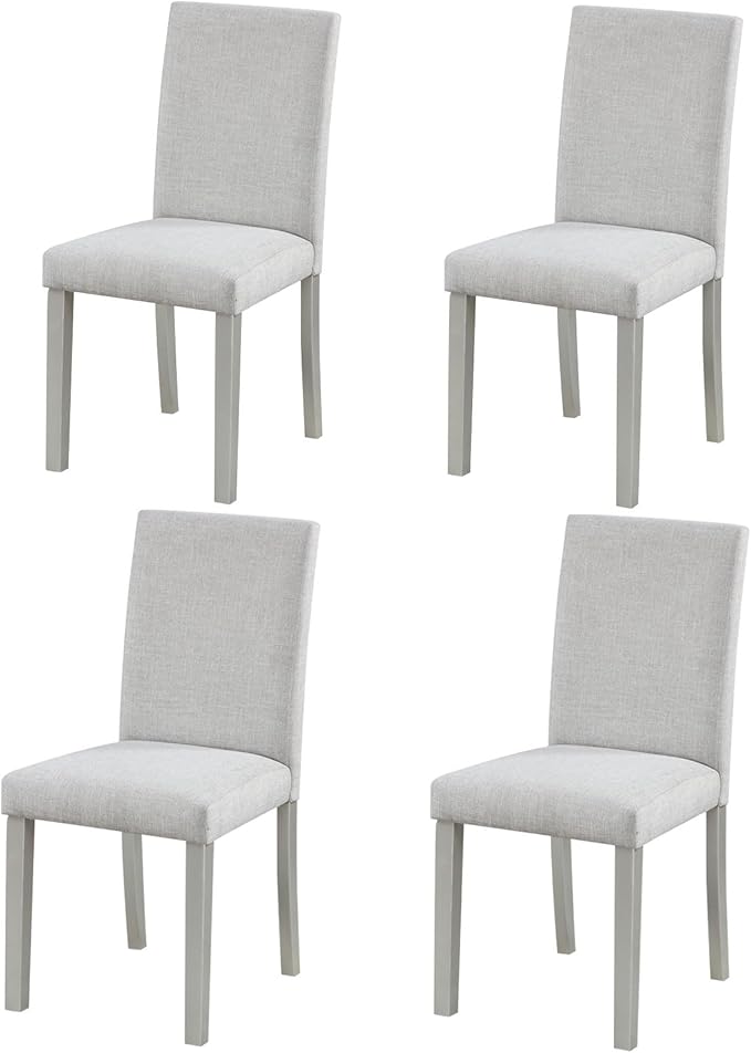 Ball & Cast Upholstered Dining-Room Chairs Set of 4, Kitchen Island Chair with Linen Padded Seat & Silver Wood Legs, 4pcs Modern Armless Side-Chair for Dining, Gray