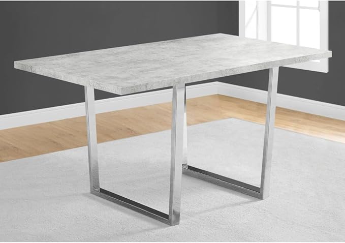 Rectangular Dining Table with Grey Laminate Top and Chrome Metal Legs for Kitchen or Dining Room
