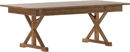 Flash Furniture Hercules Folding Farmhouse Dining Room Table with X Legs, Commercial Grade Rectangular Solid Pine Farm Table for 8, 7' x 40", Antique Rustic