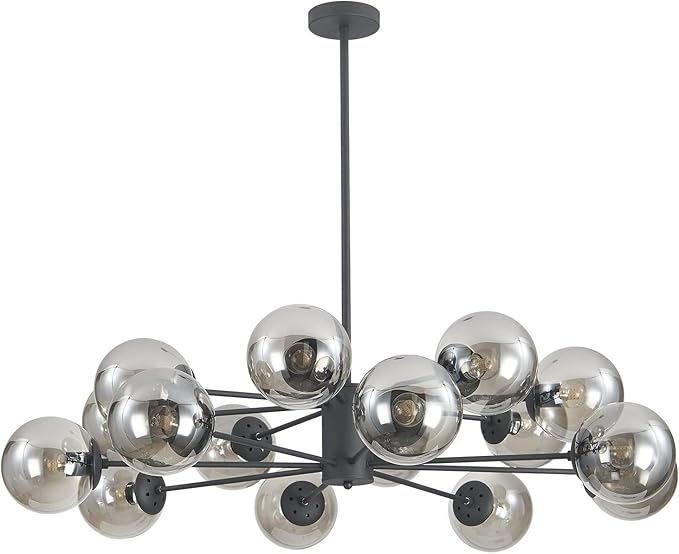 KCO Lighting Mid Century Modern Sputnik Chandelier Matte Black Smoke Gray Glass Sputnik Pendant Light 16-Light Globe Chandelier Farmhouse Kitchen Island Lighting Fixture (Black+Smoke Gray)