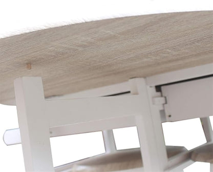Foldable Space Saver Kitchen Island Trolley Cart with 2 Stools and 2 Drawers Dining Table Set Solid Wood Drop Leaf Table, Ideal for Home, Kitchen and Dining Room, Breakfast Table (White A)