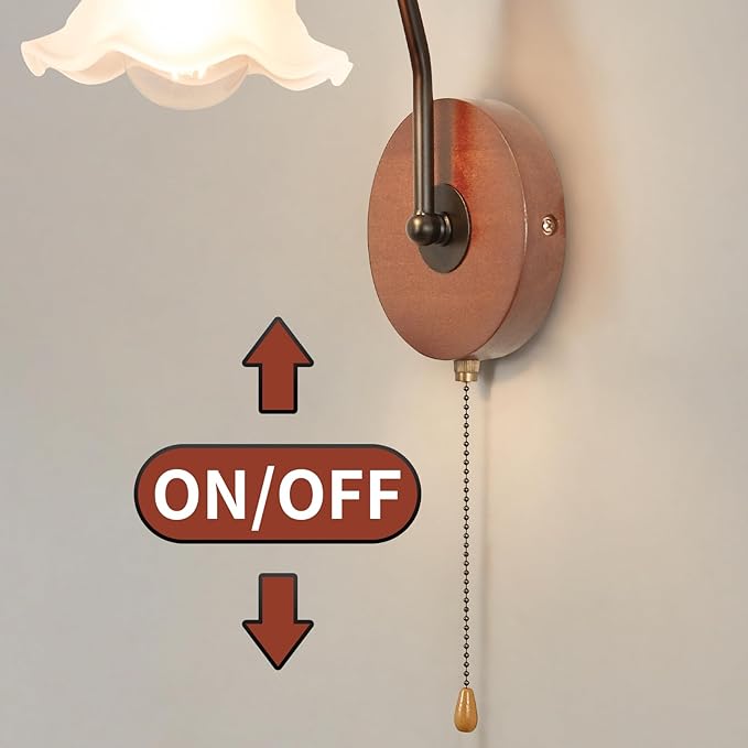 Vintage Pull Chain Wall Sconce Light with Switch Black Wall Lights Fixture Retro E26 Industrial Farmhouse Wall Lamp Hard Wired Sconces Lighting for Mirror Bedroom Bathroom Hallway