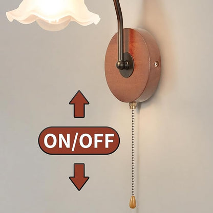 Vintage Pull Chain Wall Sconce Light with Switch Black Wall Lights Fixture Retro E26 Industrial Farmhouse Wall Lamp Hard Wired Sconces Lighting for Mirror Bedroom Bathroom Hallway